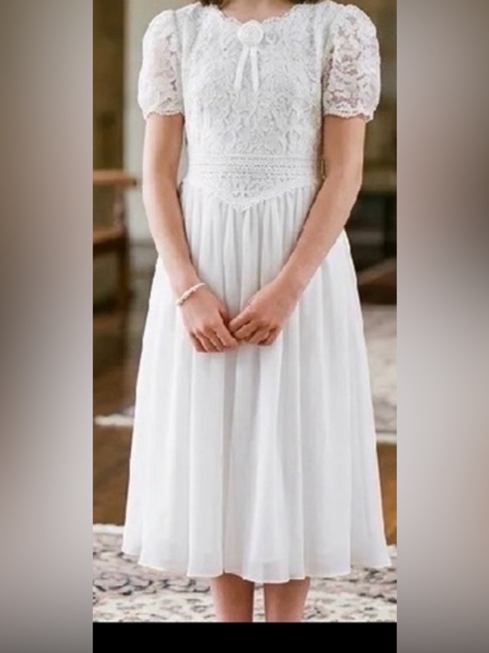 Jo Lene Vintage Girl's White  Lace Dress Flower Girl Confirmation Size 14